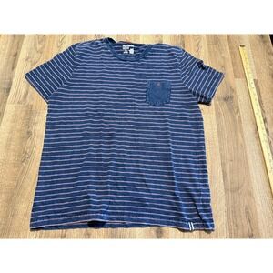 RuffHewn Indigo T-Shirt Mens XL Blue Adult Striped Pocket Short Sleeve Excellent